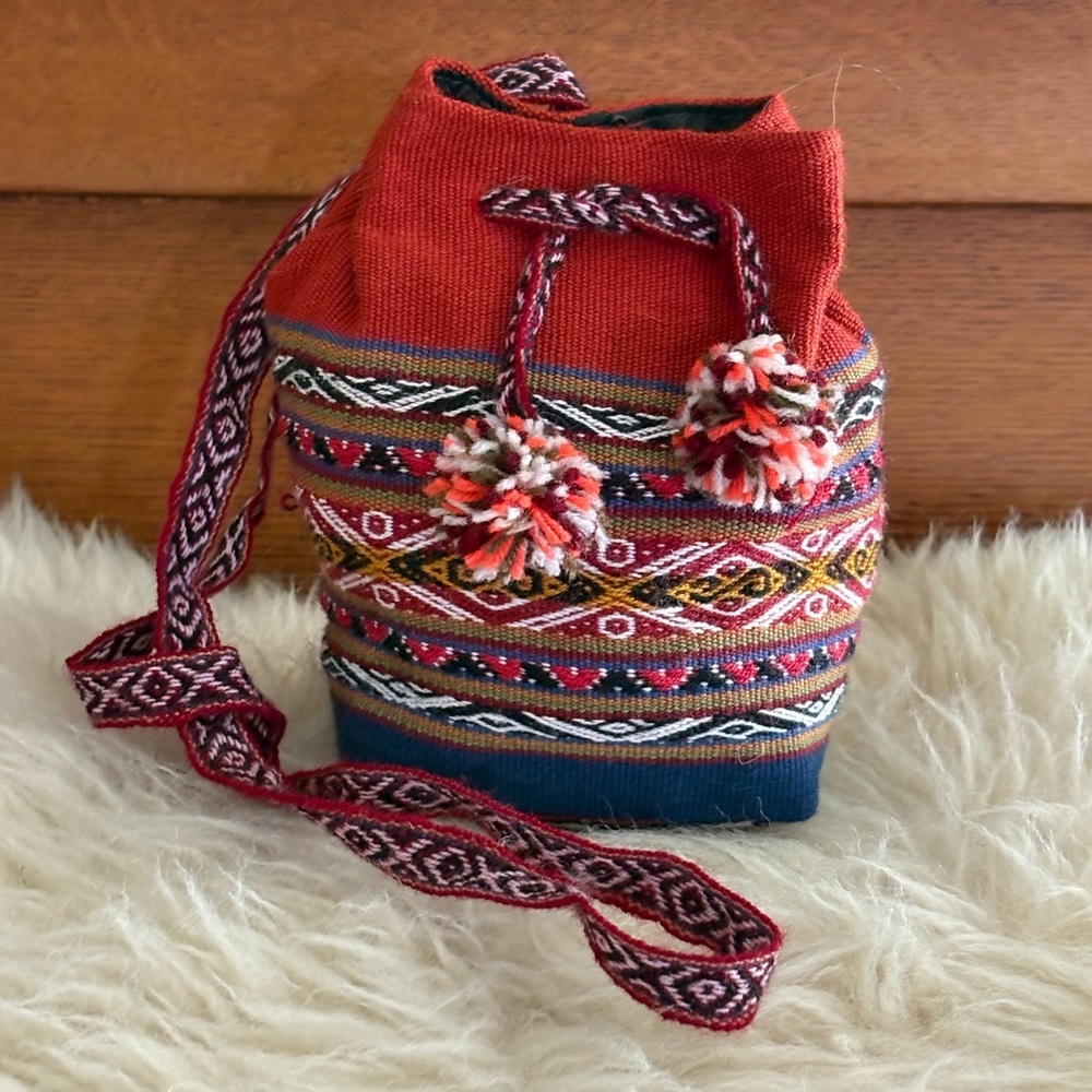 Woven Textile Drawstring Bucket Bag